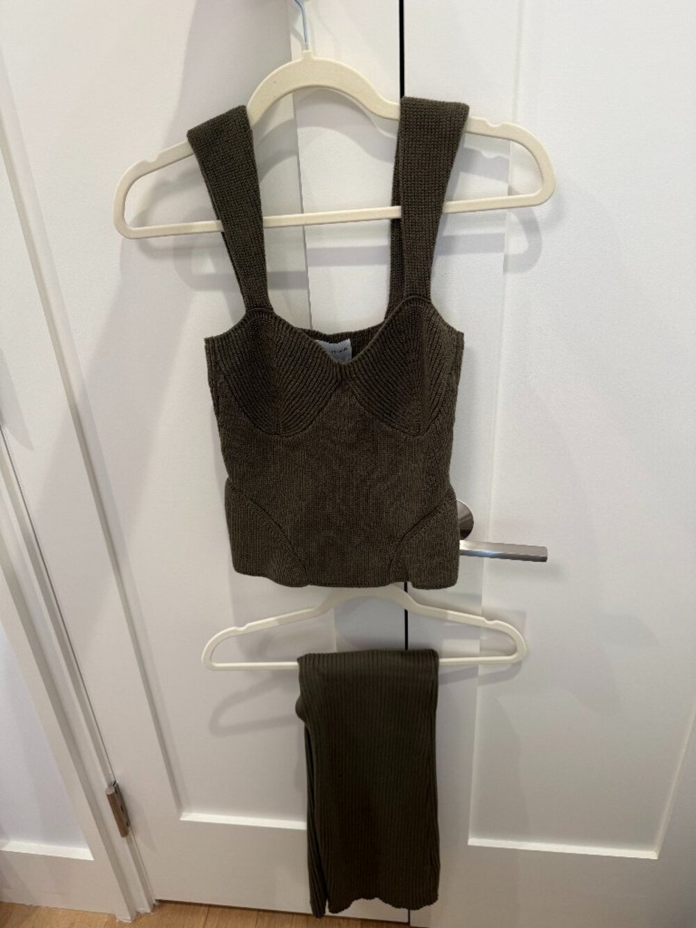 Modern Citizen Knit Bustier Top & Ribbed Midi Skirt Set Olive Size Small